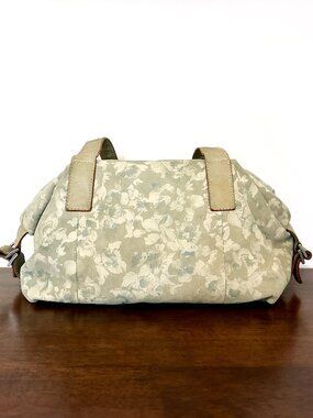 Italian Suede Relaxed Satchel Bag with White-Blue Floral Pattern NWOT